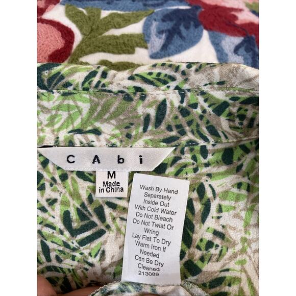 CAbi M Faux Wrap Dress Green Leaf Print 3/4 Sleeve V Neck #280 Soft Rayon EUC - Picture 9 of 13